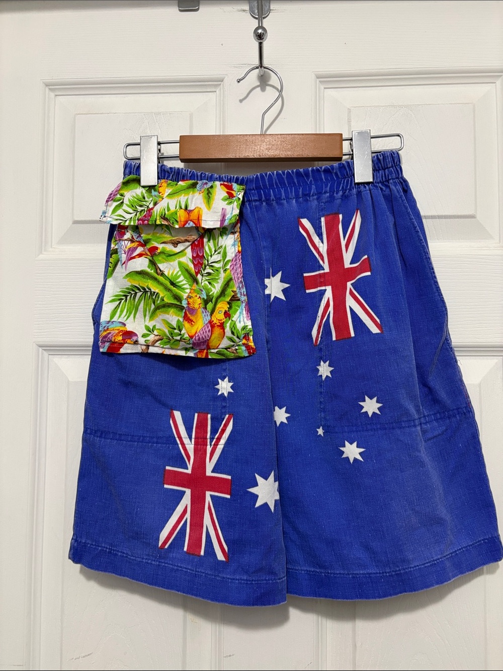Blue Australian Flag Shorts with Tropical Pocket Front Pocket
